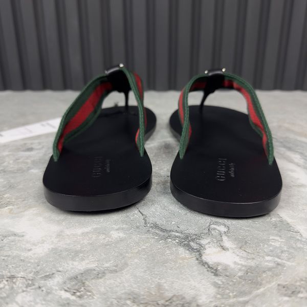 Web GG Buckle Thong Sandals Black Leather