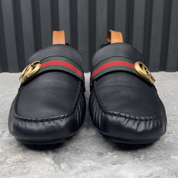 Double G Web Moccasins Black Leather