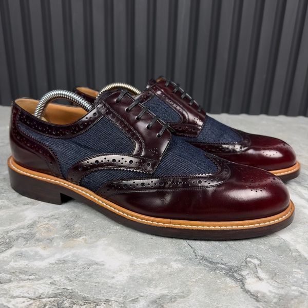Voltaire Derby Blue Denim Burgundy Leather