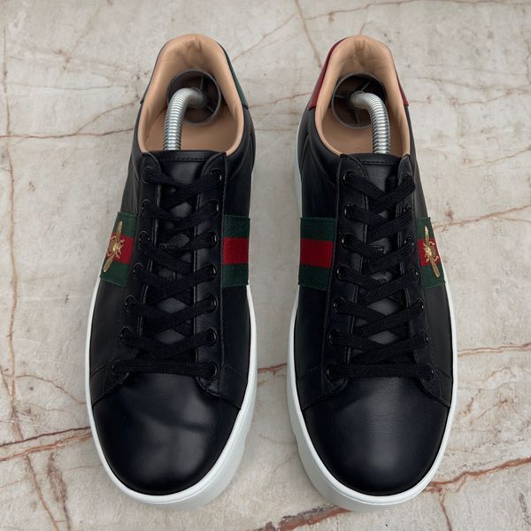 Ace Sneaker Web Bee Embroidered Platform Black Leather