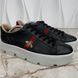 Ace Sneaker Web Bee Embroidered Platform Black Leather