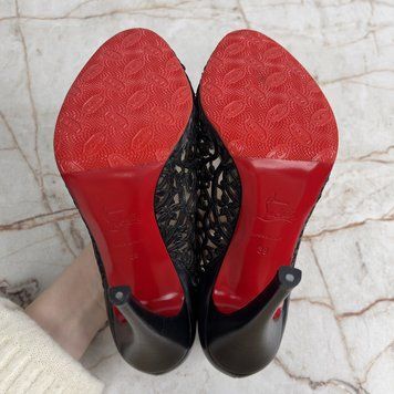 Very Lace Black Laser-Cut Leather Mesh Peep-Toe Pump