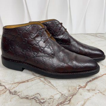 GG Monogram Embossed Chukka Boots Brown Leather