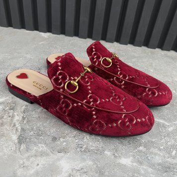 Princetown Horsebit Mules Maxi GG Signature Red Velour
