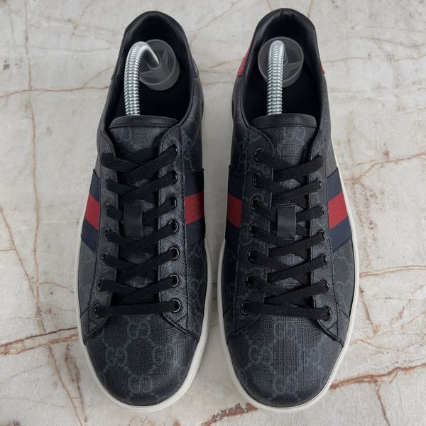 Ace Web Sneakers Gray Monogram Canvas Blue Red Python Heels