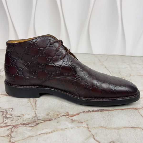 GG Monogram Embossed Chukka Boots Brown Leather