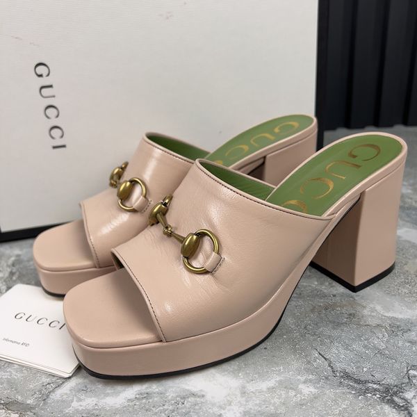 Houdan Horsebit Plaform Heel Mules Pink Leather