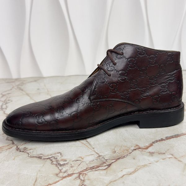 GG Monogram Embossed Chukka Boots Brown Leather