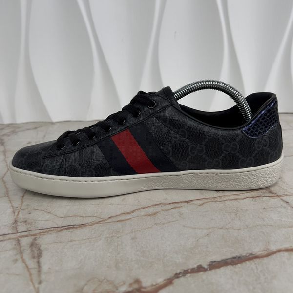 Ace Web Sneakers Gray Monogram Canvas Blue Red Python Heels