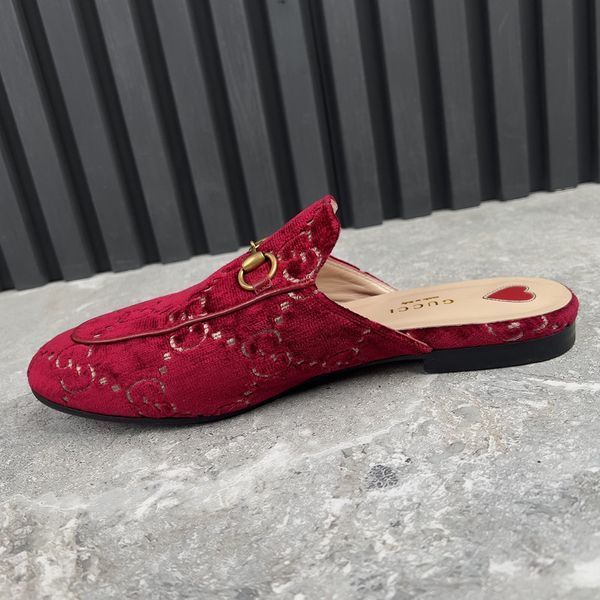 Princetown Horsebit Mules Maxi GG Signature Red Velour
