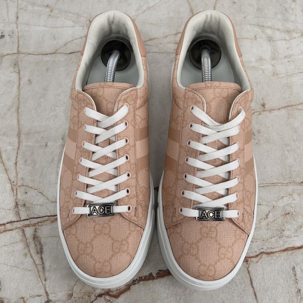 Ace Web Sneakers GG Signature Canvas Pink Leather