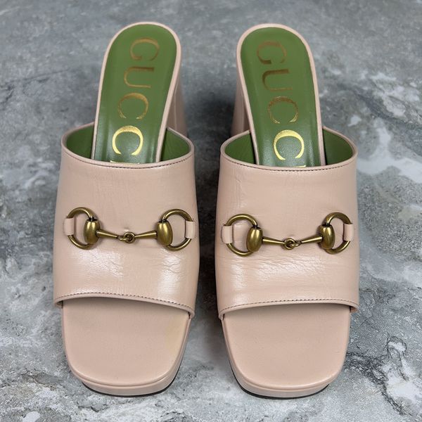 Houdan Horsebit Plaform Heel Mules Pink Leather