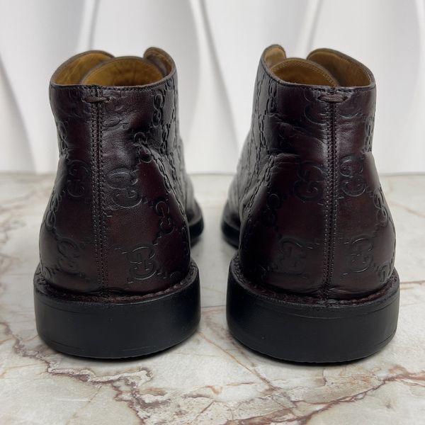 GG Monogram Embossed Chukka Boots Brown Leather