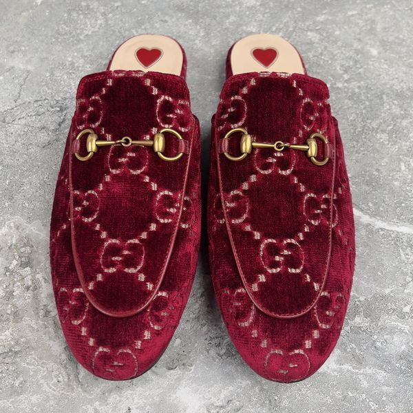 Princetown Horsebit Mules Maxi GG Signature Red Velour