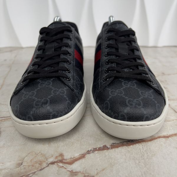 Ace Web Sneakers Gray Monogram Canvas Blue Red Python Heels