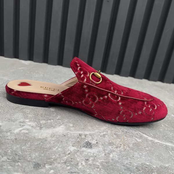 Princetown Horsebit Mules Maxi GG Signature Red Velour