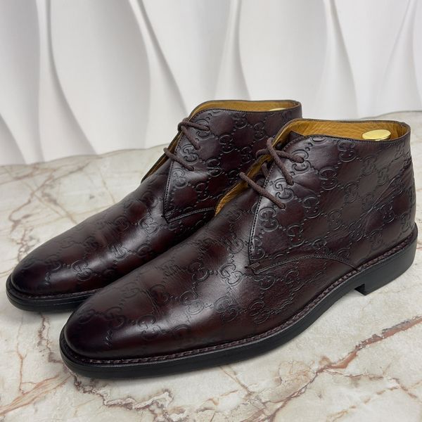 GG Monogram Embossed Chukka Boots Brown Leather
