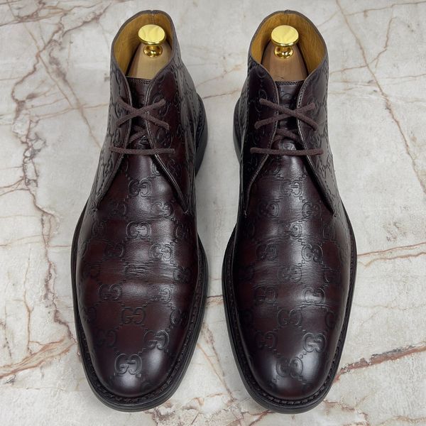 GG Monogram Embossed Chukka Boots Brown Leather