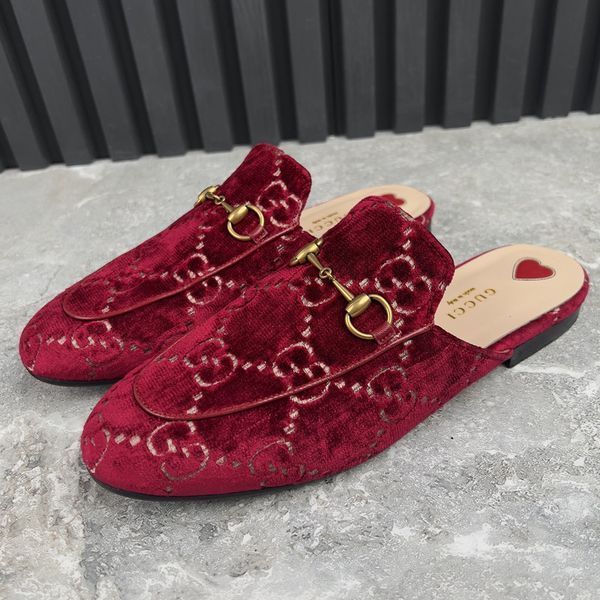 Princetown Horsebit Mules Maxi GG Signature Red Velour