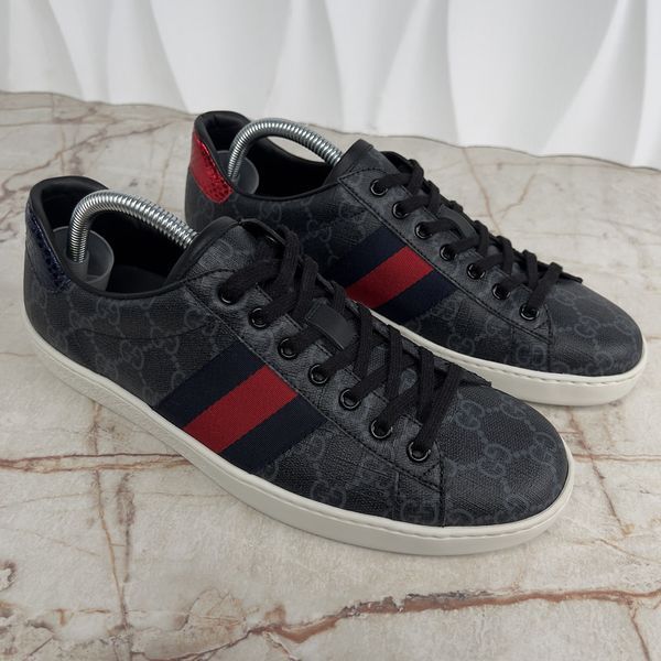 Ace Web Sneakers Gray Monogram Canvas Blue Red Python Heels