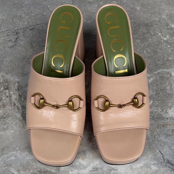 Houdan Horsebit Plaform Heel Mules Pink Leather
