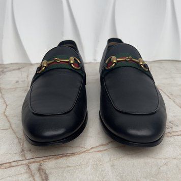 Gucci Brixton Web Horsebit Collapsible Heels Loafer Black Leather