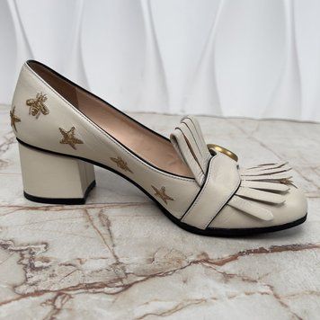 Marmont Double G Fringe Embroidered Stars Bees Heels Pumps
