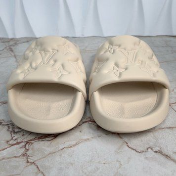 Waterfront Monogram Embossed Sandals Beige Rubber