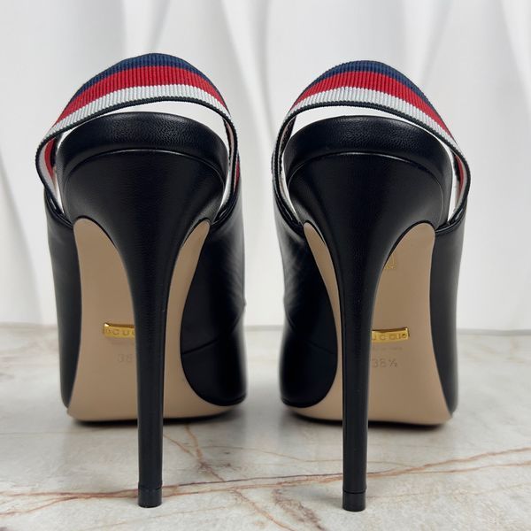 Sylvie Malaga Stripe Pumps High Heels Black Leather