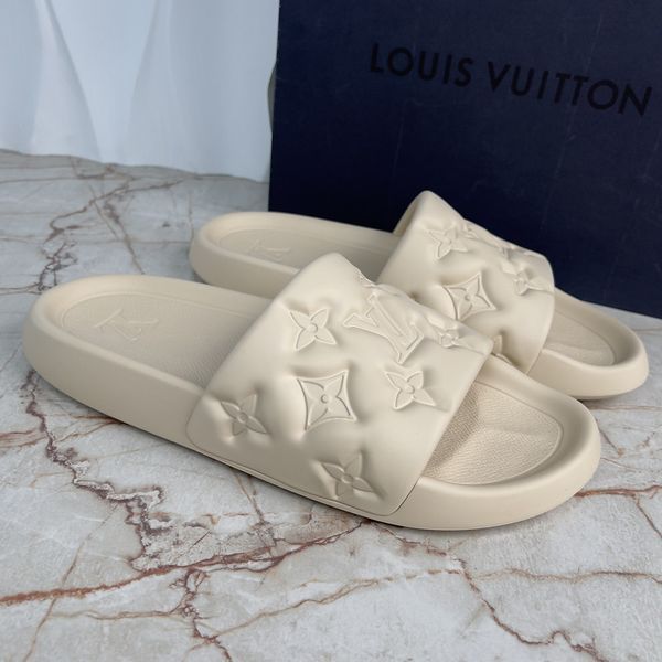 Waterfront Monogram Embossed Sandals Beige Rubber
