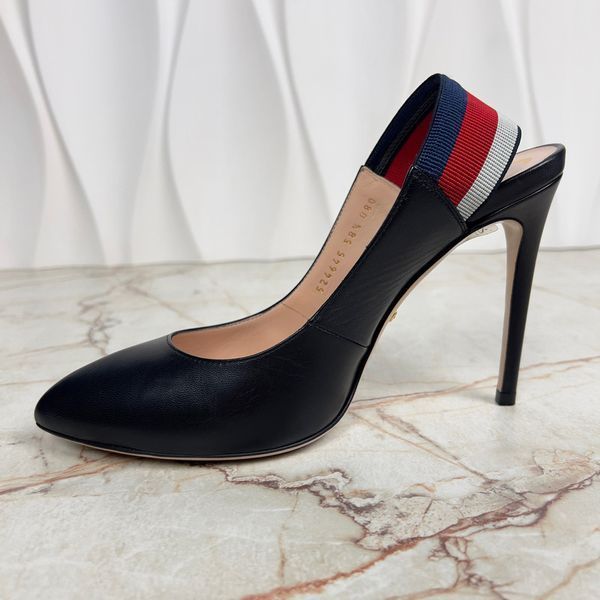 Sylvie Malaga Stripe Pumps High Heels Black Leather