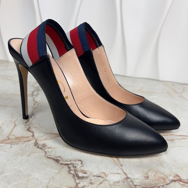Sylvie Malaga Stripe Pumps High Heels Black Leather