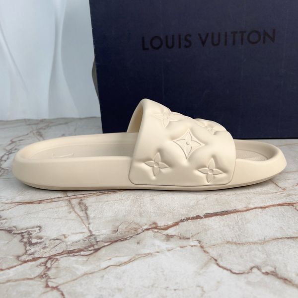 Waterfront Monogram Embossed Sandals Beige Rubber