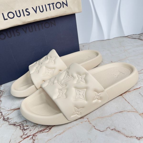 Waterfront Monogram Embossed Sandals Beige Rubber