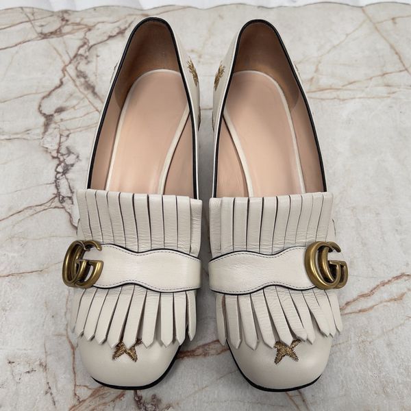 Marmont Double G Fringe Embroidered Stars Bees Heels Pumps