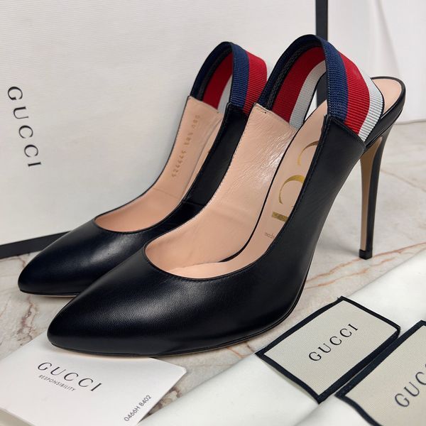 Sylvie Malaga Stripe Pumps High Heels Black Leather