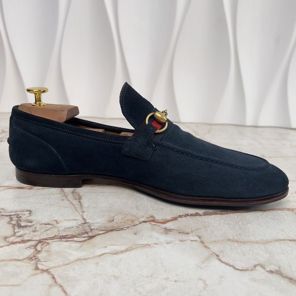 Jordaan Horsebit Web Loafers Blue Suede