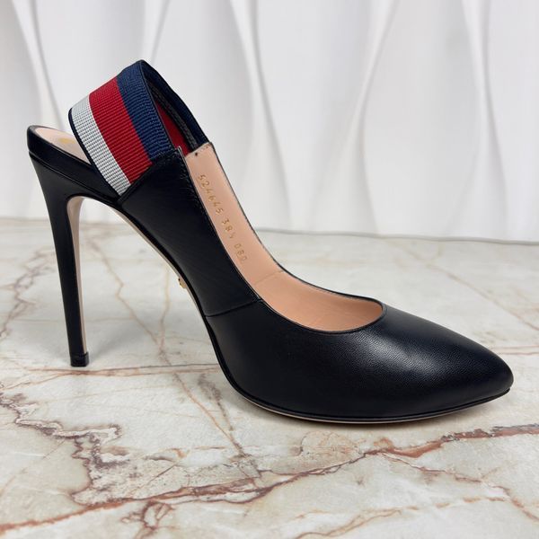 Sylvie Malaga Stripe Pumps High Heels Black Leather