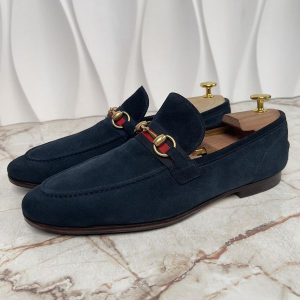 Jordaan Horsebit Web Loafers Blue Suede