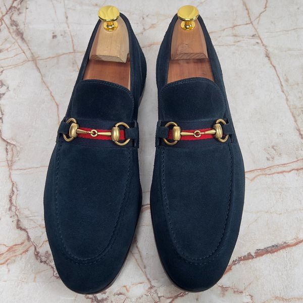 Jordaan Horsebit Web Loafers Blue Suede