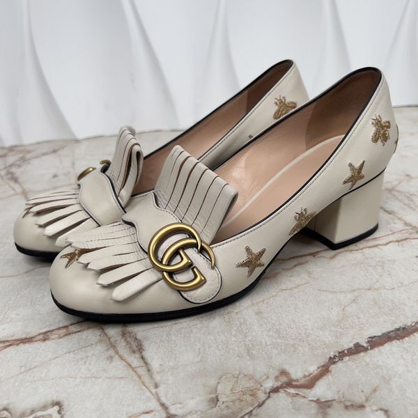Marmont Double G Fringe Embroidered Stars Bees Heels Pumps