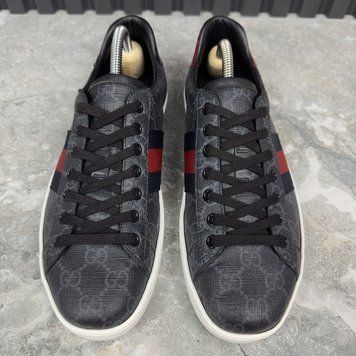 Ace Web GG Monogram Sneakers Gray Leather