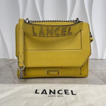 Ninon de Lancel Handbag Flap Bag Yellow Grained Leather Size M