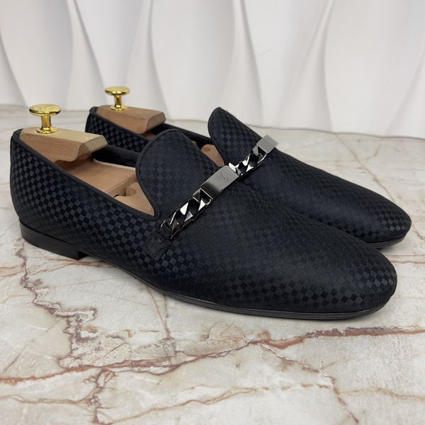 Chain Damier Loafer Black Satin
