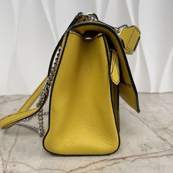 Ninon de Lancel Handbag Flap Bag Yellow Grained Leather Size M