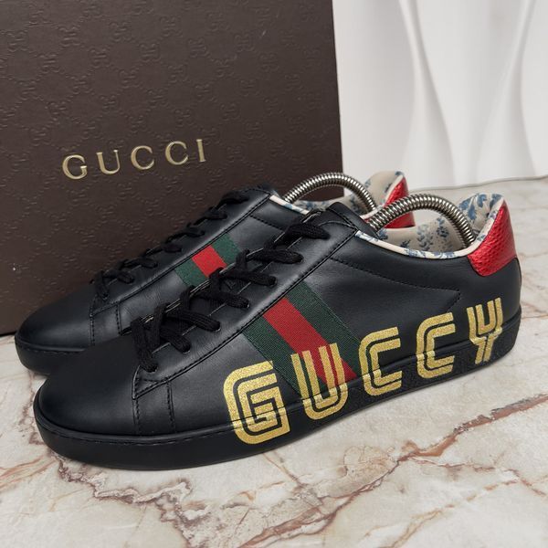 Gucci x Sega Ace Ayers Web Guccy кросівки чорні шкіряні принтовані 2158 фото