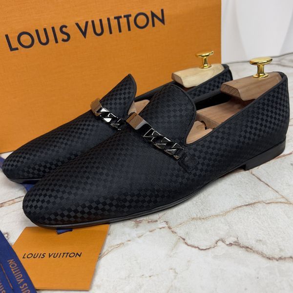 Chain Damier Loafer Black Satin