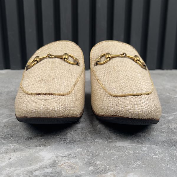 Princetown Mule Beige Raffia Snakeskin Leather