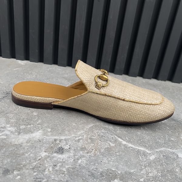 Princetown Mule Beige Raffia Snakeskin Leather