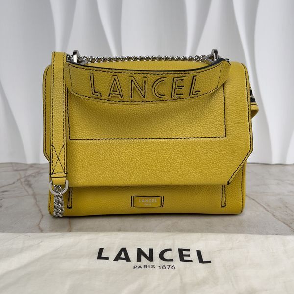 Ninon de Lancel Handbag Flap Bag Yellow Grained Leather Size M